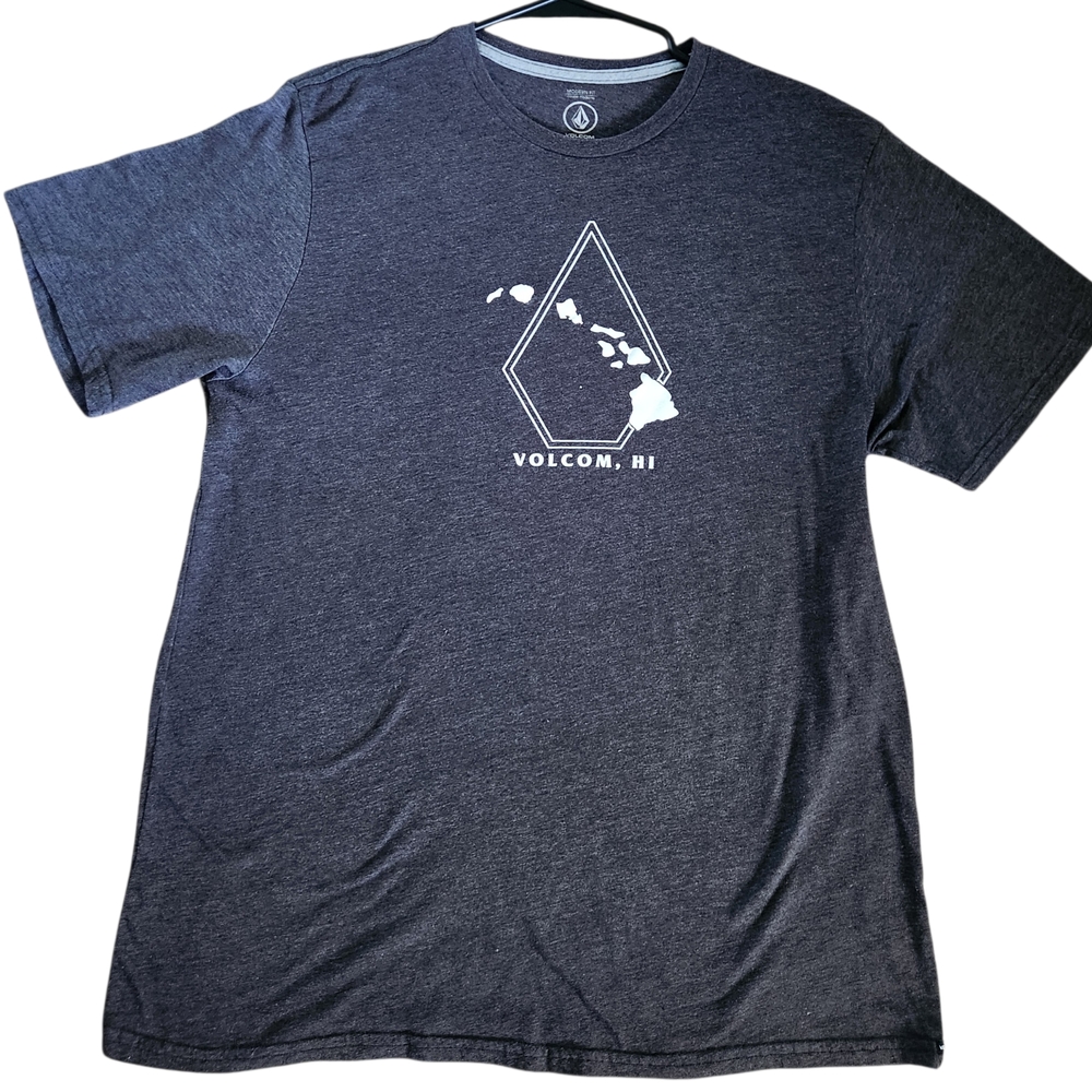 Volcom Heather Grey Short-Sleeve Crew Tee with Hawaiian Map Graphic